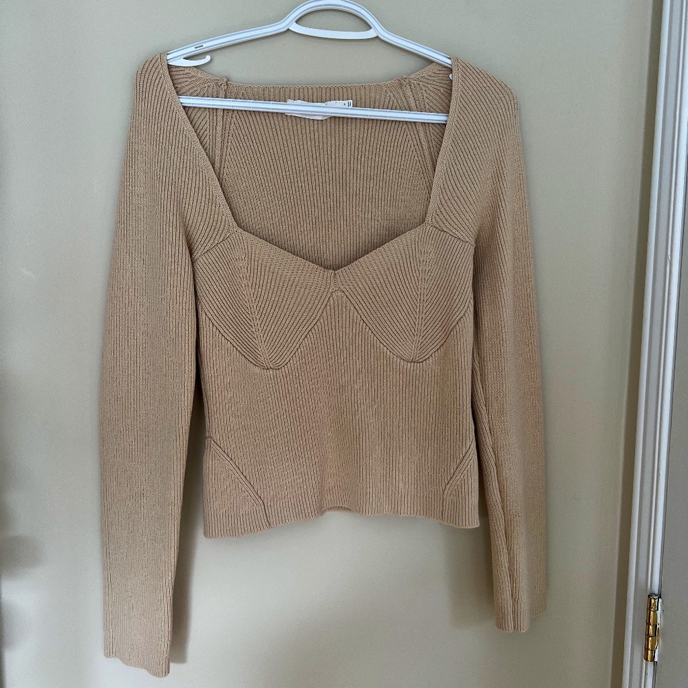 Tan/cream formal sweater top/blouse, size M